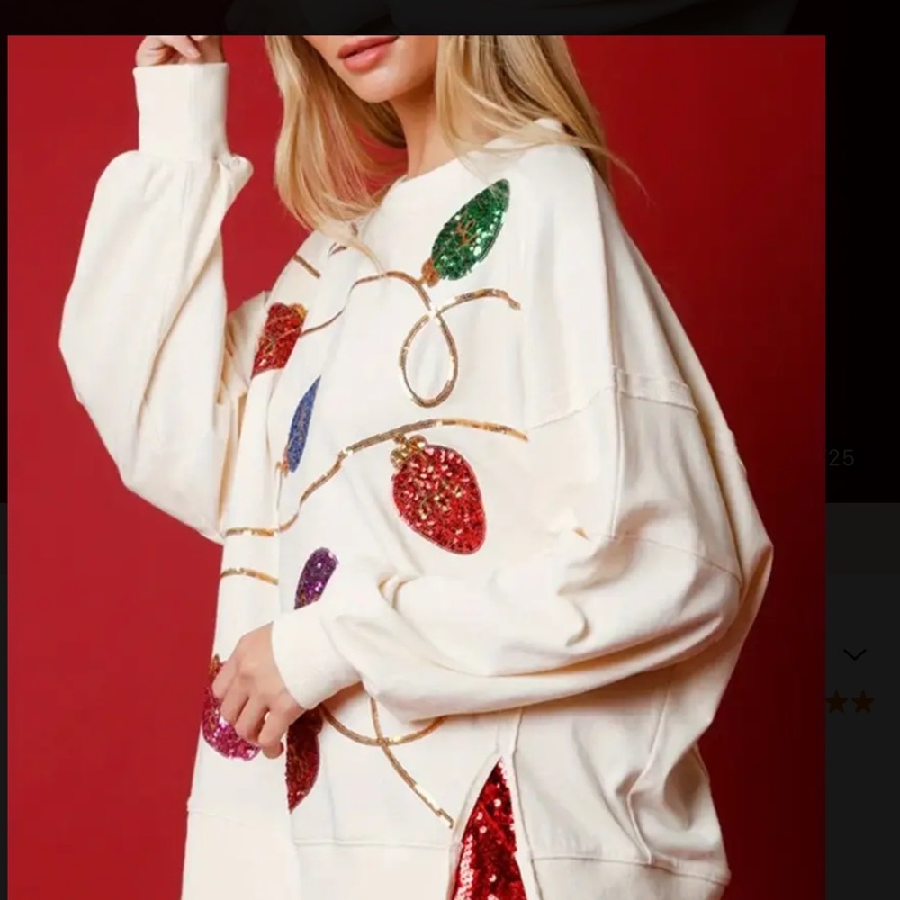 Sequin Christmas Lights Sweatshirt Festive Holiday Statement Pullover - Picture 3 of 13